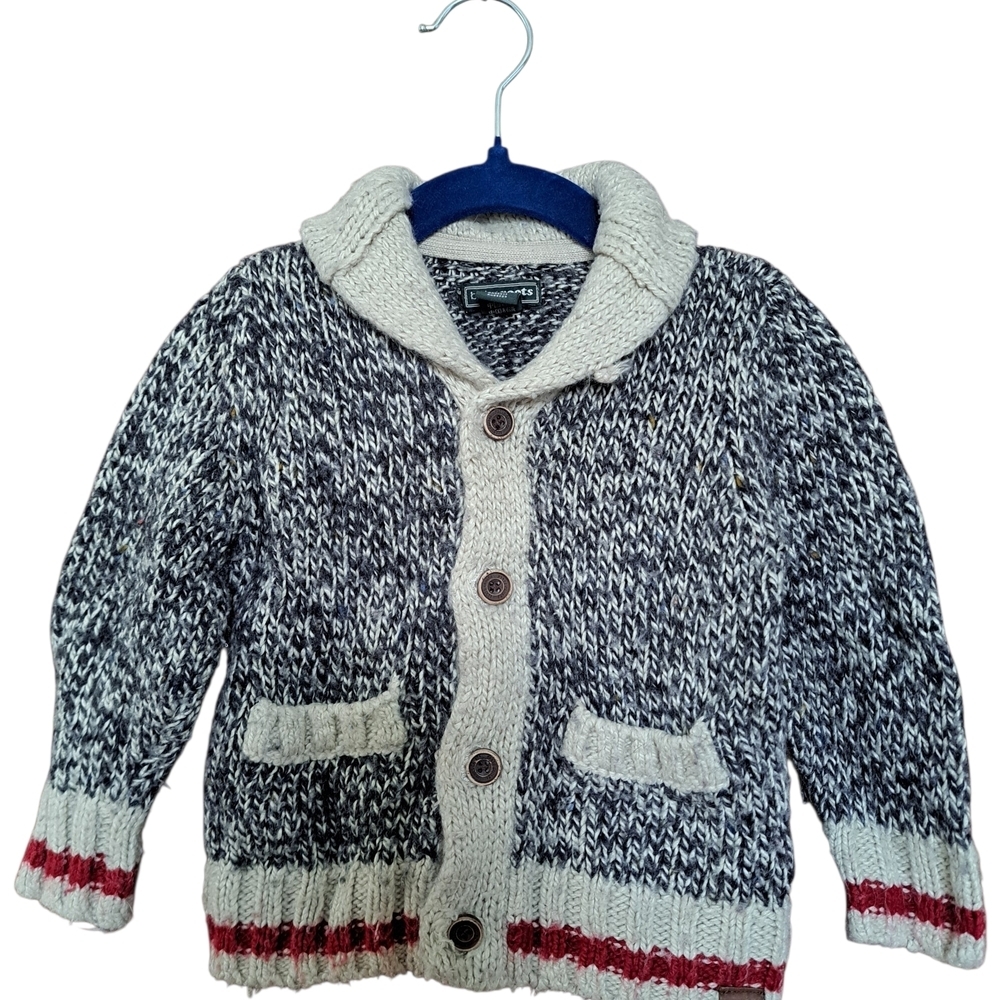 3/25$ Baby Roots - Cozy Knit Kids Toddler Cardigan - Gray & Cream Red - 18-24 M